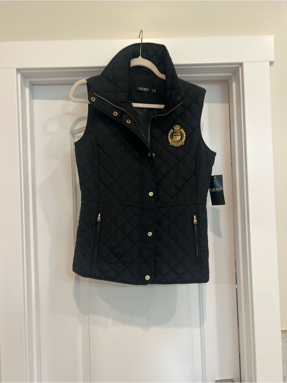 Ralph Lauren Black Quilted Crest-Embroidered Sleeveless Vest